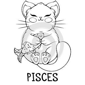 Pisces cute cartoon zodiac cat