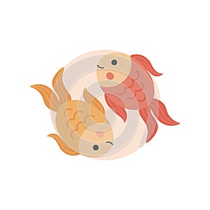 Pisces cute zodiac sign round vector illustration