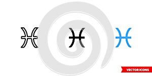 Pisces icon of 3 types. Isolated vector sign symbol.