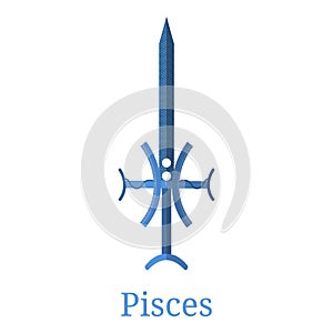 Pisces Sword. Zodiac Sign. Flat Cartoon Zodiacal Weapon. One of 12 Zodiac Weapons. Vector Astrological, Horoscope Sign. Vector