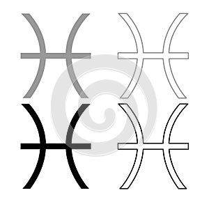 Pisces symbol zodiac icon outline set grey black color