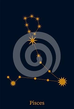 Pisces zodiac constellation. Decorative astrological symbol horoscope. Vector illustration minimalist esoteric style.