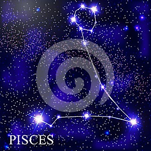 Pisces Zodiac Sign with Beautiful Bright Stars on the Background of Cosmic Sky Vector Illustration