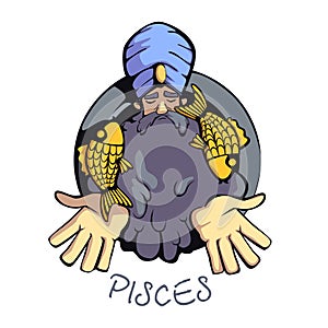 Pisces zodiac sign man flat cartoon vector illustration