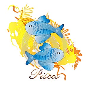 Pisces zodiac sign painted in watercolor style