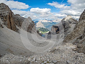 Pisciadu via ferrata of the Sella group near Piz Boe