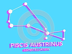 Piscis Austrinus constellation 3d symbol. Constellation icon in isometric style on blue background. Cluster of stars and galaxies photo