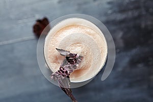 Pisco Sour with Rhubarb and Angostura Bitters on Black Background