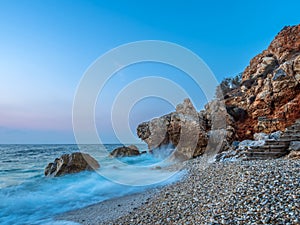 Piso Livadi beach on Paros island at sunrise photo