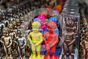 Pissing Boy Manneken Pis toys in souvenir shop - Brussels Belgium