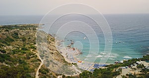 Pissouri. Cyprus Republic. Pissouri beach in a sunny day panorama from a drone.