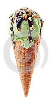 Pistachio ice cream with cone