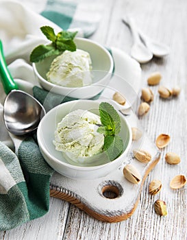 Pistachio ice cream and mint