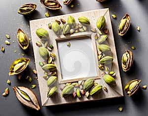 Pistachio-Inspired Extravagance: A Stunning Frame Adorned with Nature\'s Beauty on a white background