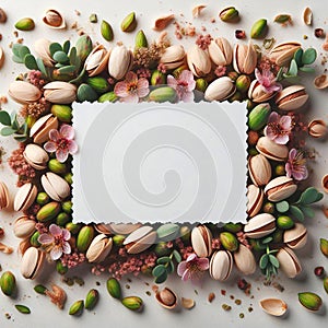 Pistachio-Inspired Extravagance: A Stunning Frame Adorned with Nature\'s Beauty on a white background