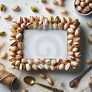 Pistachio-Inspired Extravagance: A Stunning Frame Adorned with Nature\'s Beauty on a white background