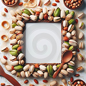 Pistachio-Inspired Extravagance: A Stunning Frame Adorned with Nature\'s Beauty on a white background