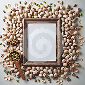 Pistachio-Inspired Extravagance: A Stunning Frame Adorned with Nature\'s Beauty on a white background