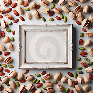 Pistachio-Inspired Extravagance: A Stunning Frame Adorned with Nature\'s Beauty on a white background