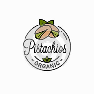 Pistachio nut logo. Round linear of pistachios photo