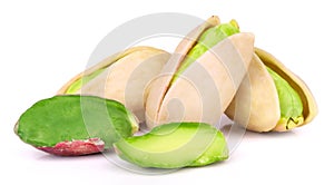 Pistachio nuts isolated on white background close up