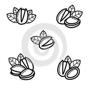 Pistachio nuts set. Collection pistachio nuts icons. Vector