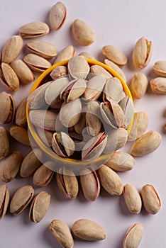 Pistachio seeds in top view