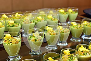 pistachio souffle with raisins in portion glasses