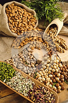 Pistachios,almonds,walnuts and hazelnuts stillife