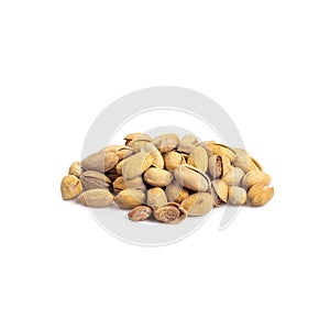 Pistachios on a white background.