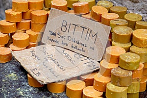 Pistacia Bittim and Olive Oil Soap Bar from Mardin, Turkey Text:Prevents hair loss and dandruff. Nourishes the hair. Relieves v