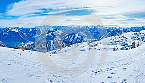 The pistes on Feuerkogel Mountain plateau, Ebensee, Salzkammergut, Austria