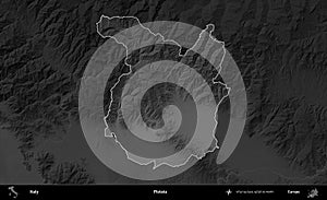 Pistoia highlighted, Italy. Grayscale