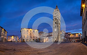 Pistoia, Italy. Panorama of Piazza del Duomo at dusk