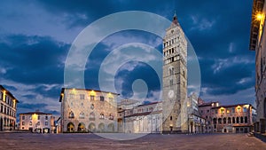 Pistoia, Italy. Panorama of Piazza del Duomo at dusk