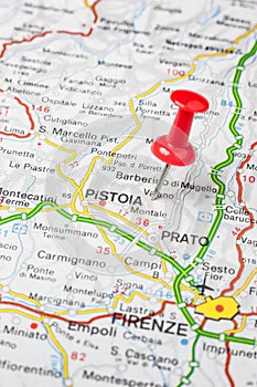 Pistoia pinned on a map of Italy