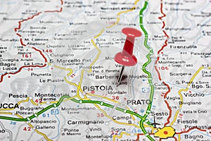 Pistoia pinned on a map of Italy