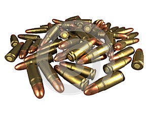 Pistol cartridge 7.62x23 mm, Russian and Soviet army, isolated. 3d rendering