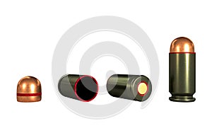 Pistol cartridge 9x19 mm, Russian and Soviet army, isolated,3d illustration