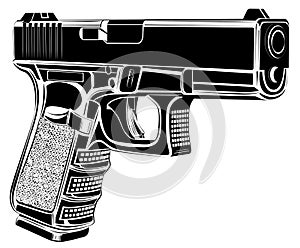 Pistol Glock gun vector illustration. 9 caliber. Pistol emblem logo.