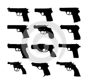 Pistol Gun Icon Vector Illustration isolated on white background. Risk in conflict situation. police and military weapon.