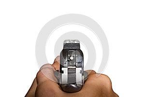 Pistol hand gun point to target