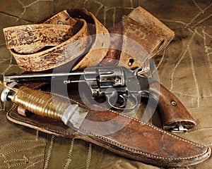 Pistol, Holster, Hunting Knife