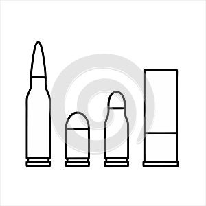 Pistol and Rifle Bullets, Gun Ammunition. Flat Vector Icon illustration.