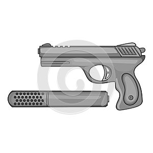 Pistol with a silencer icon, monochrome style