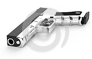 pistol on white background. 3D render photo