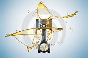 Piston and connecting rod are thrown with oil. Engine oil concept - Oil Splash photo