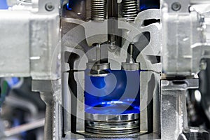 Piston diesel engine at cross section in car. Close up at piston