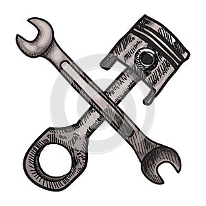 piston and spanner. Vector illustration decorative design