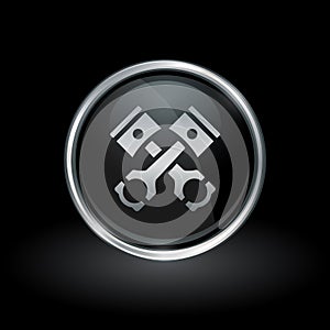 Pistons and conrods icon inside round silver and black emblem